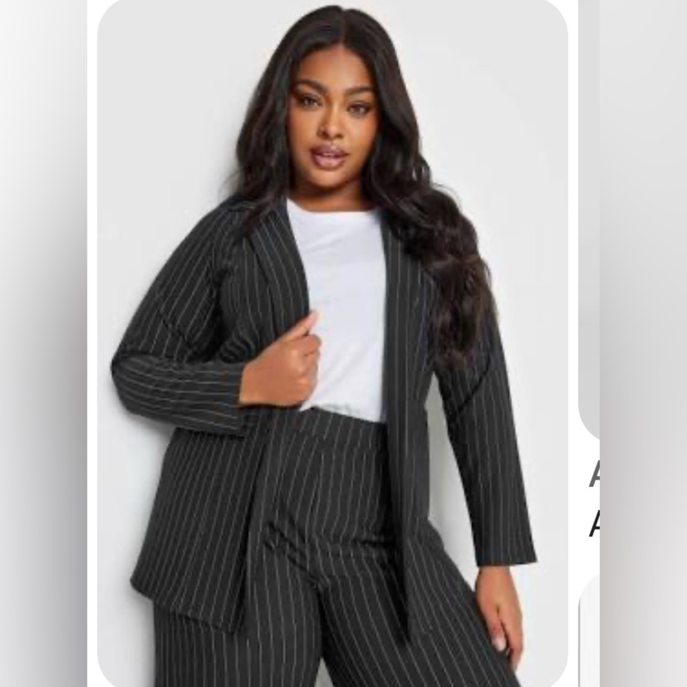 Kasper Black Striped Blazer with Gold Button